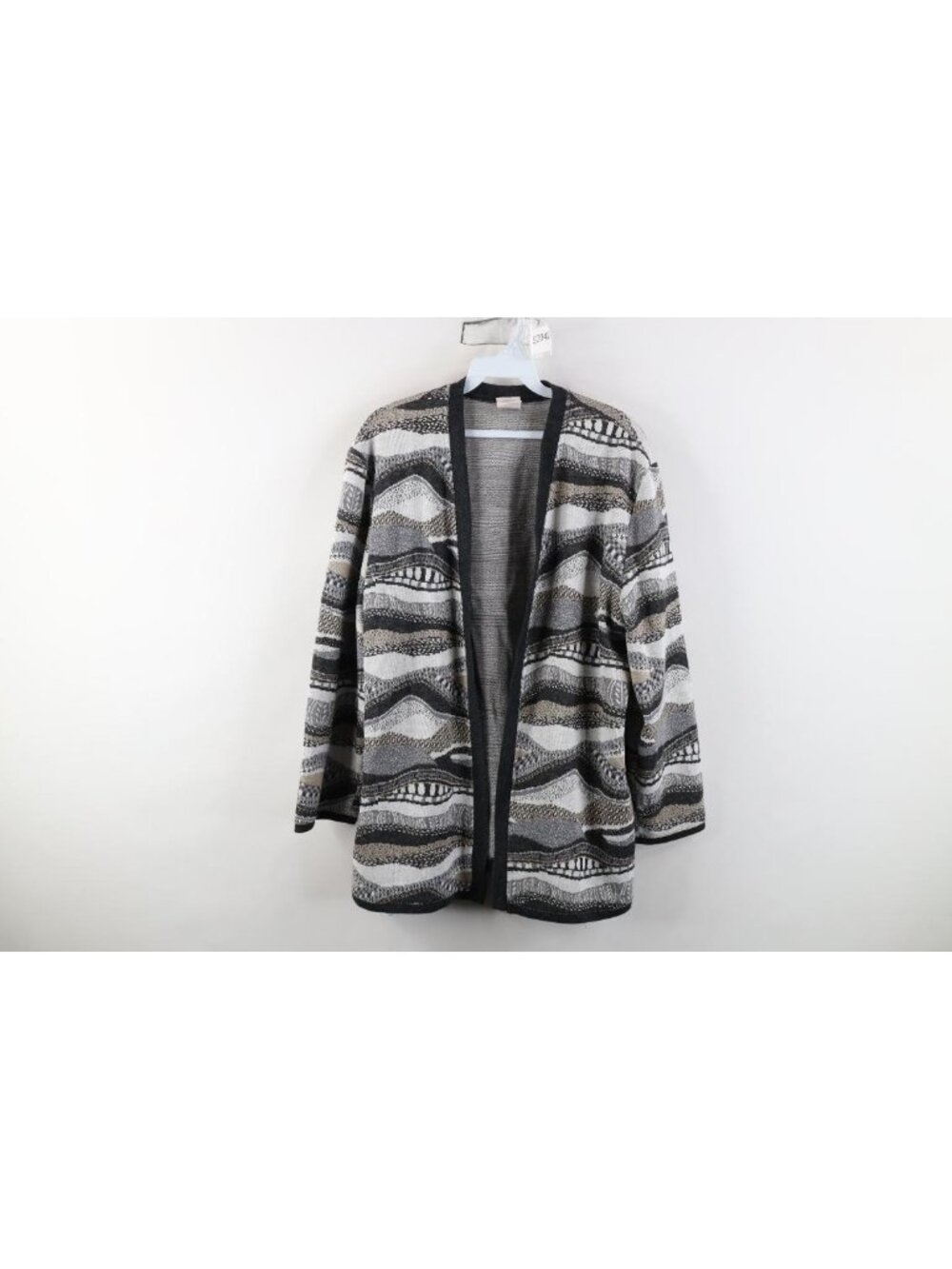 Vtg 90s Coogi Style Womens 14 Striped Geometric Open Front Cardigan Sweater USA